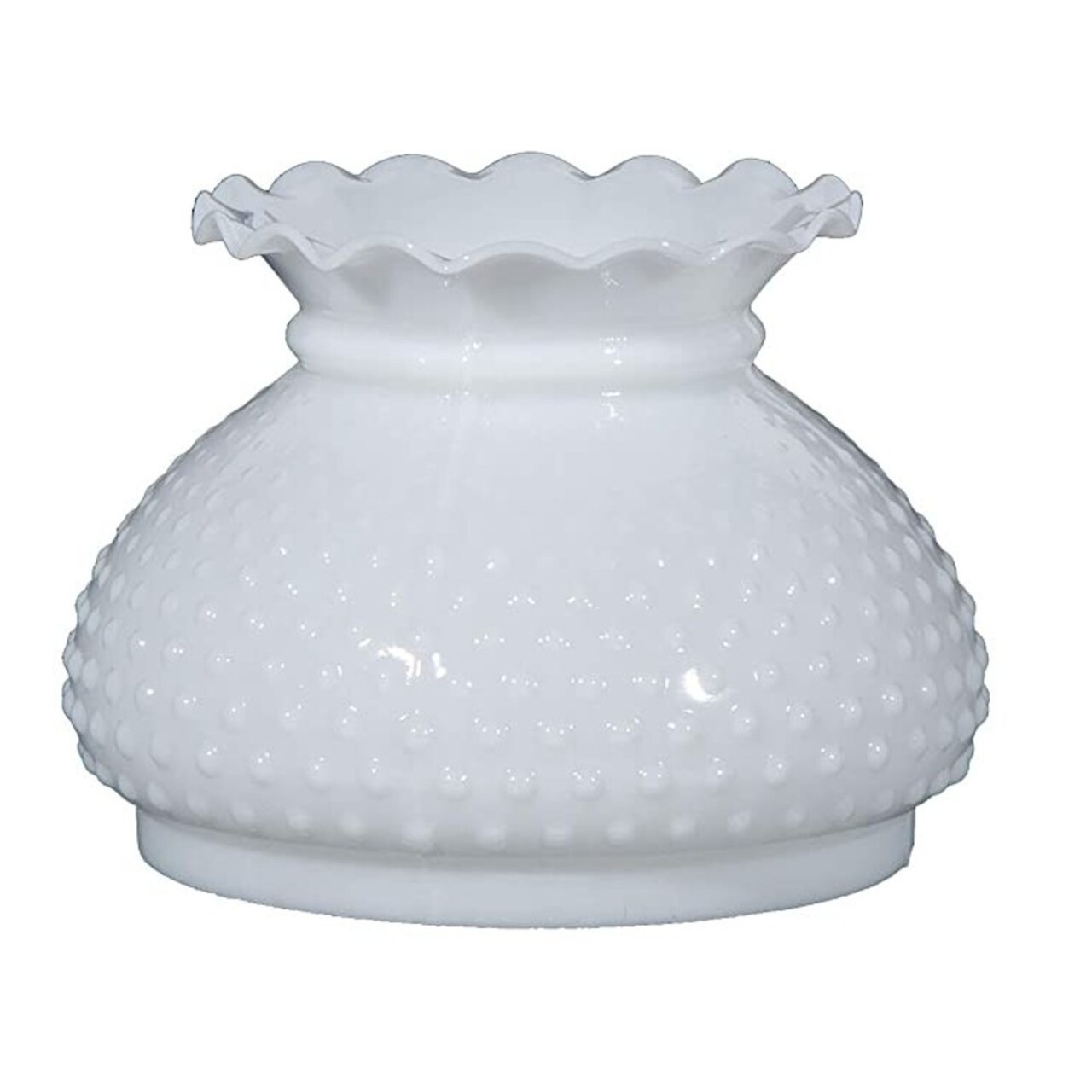 Hobnail Crimp-Top Oil Lamp Shade 7" Fitter Opal White Hand-Blown Glass USA Made